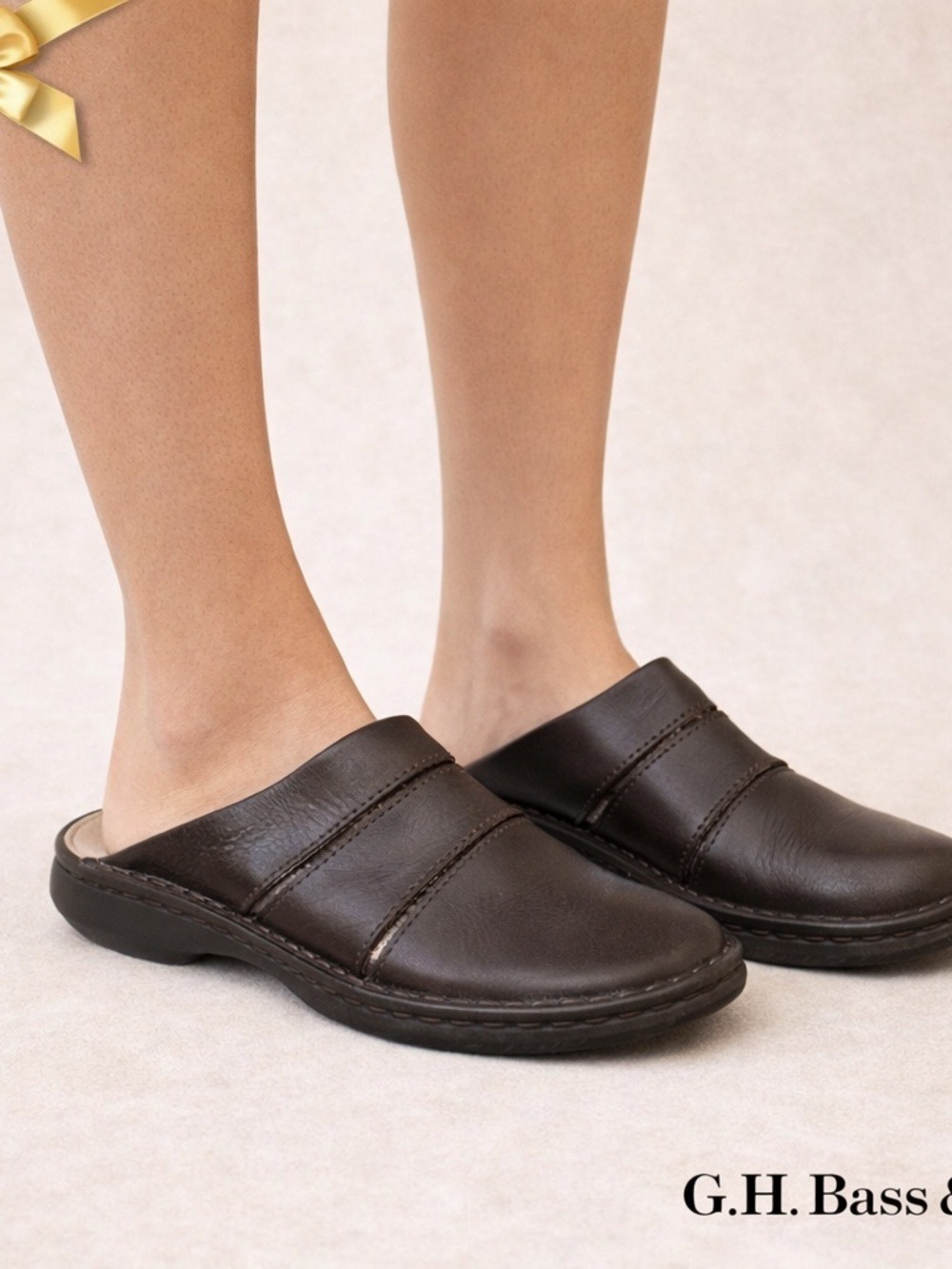 Bass Brown Leather Clog Mules Slip On Shoes 9.5 Medium